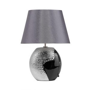 Beliani Lampe à Poser Lampe de Table Glamour Marron et Argentée avec Abat-jour en Tissu avec Base Ronde en Porcelaine E27 Max 60W pour Salon Chic (Beliani France, neuf)