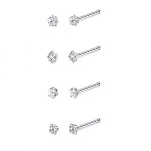 LAURITAMI 4 Pi&egrave;ces Piercing Nez, 20G Piercing Nez Acier Inoxydable Argent, Droit Forme Percing Narine Bijoux de Percing pour Femme Homme (FaLan Jewelry, neuf)