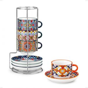 vancasso SIMI - Lot de 8 Tasses &agrave; Caf&eacute; avec Soucoupes (150ml) - Service &agrave; Caf&eacute; pour 4 Personnes - Porcelaine R&eacute;sistante pour Expresso, Cappuccino - Design Boh&egrave;me - Lavable au Micro-ondes (vancasso Urban Home, neuf)