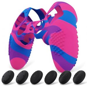 PlayVital Protection Manette pour ps5 Edge Controller,Coque Housse en Silicone pour ps5 Edge Manette avec 6 Capuchon Joystick,Coque Anti-dérapante pour ps5 Edge-Rose&Violet& Bleu(3D Studded Edition) (Game Skindecal Store, neuf)