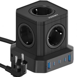 Voomy Prise USB Secteur 65W Multiple Cube, 10 en 1 Mulitpreses ET Chargeur USB Rapide 65W avec 5 Sortie AC 4000W, Bloc Porte avec 3 USB C ET 2 Ports USB, Prise Electrique Idéal pour Bureau, Noir (Voomy FR, neuf)