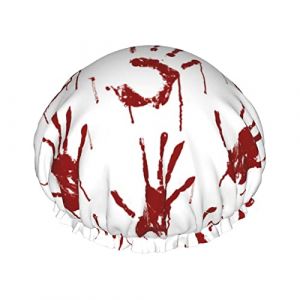 Halloween Bloody Handprints Bonnet De Douche Pour Femmes Réglable Double ÉtancheBathing Shower Hat Protection Des Cheveux Réutilisable Ladies Spa Salon Shower Hat (changfengZA, neuf)