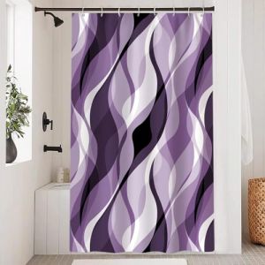 Uiiooazy Rideau Douche Violet, Rideau de Douche Anti Moisissure Abstrait Rayures Mauve Rayé Rideaux de Baignoire Tissu Imperméable Lavable Polyester Rideaux Salle de Bain avec 8 Crochets 120x180cm (dongguibinjingpinxiaodianpu, neuf)