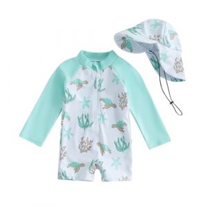 HodJIU Maillot de Bain Bébé Garçon Anti-UV Imprimé Dinosaure à Manches Courtes Costume de Bain Piscine Plage Surf (Blanc Tortue, 12_months-24_Months) (Haikouxunchuanhandianzishangwuyouxiangongsi, neuf)