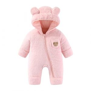 JiAmy Combinaison Bebe Garcon Fille Hiver Polaire Combipilote Pilote B&eacute;b&eacute; Manteau &agrave; Capuche, Manches Longues Ours Combinaison de Neige Rose 0-3 Mois (JiAmy-EU, neuf)