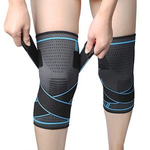 MILAIUN Genouillère Sport, 2 Pièces Genouillère Élastique Réglable, Genouillère de Compression Sports, Genouillère Rotulienne et Ligamentaire, Genouillère Arthrose Genou (Bleu-2XL) (Milai EU DIRECT, neuf)