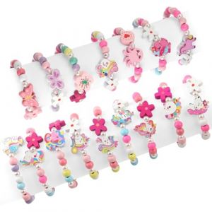 Xbessc 16 Pi&egrave;ces Licorne Bracelet Enfant Fille, Color&eacute; Bois Bijoux Enfants, Fleur Coeur Papillon Bijoux &Eacute;lastique Bracelet Amiti&eacute; pour Petits Cadeaux Anniversaire Fille No&euml;l F&ecirc;te (XuanBC, neuf)