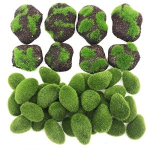Woohome 38 PCS Mousse Artificielle Rocks Décoratifs, 30 PCS Vert Artificielle Moss Rocks et 8 PCS Café Sable Artificielles en Mousse Moss pour Décoration de Jardin, Arrangements Floraux (Vert 1) (CXiong, neuf)