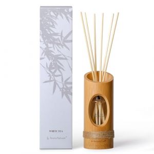 Aroma Naturals Diffuseurs de Parfum pour la Maison, diffuseur d'huile parfumée avec bâtonnets, 100 ML Bouteille en Bambou, Coffret Cadeau pour Femme (White Tea) (LanThai, neuf)