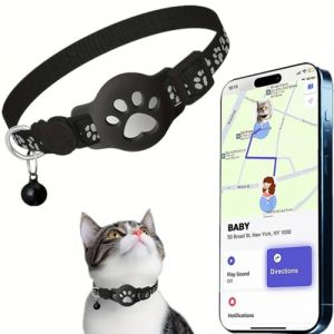 Collier GPS Chat, Traceur GPS Chat Tracker, sans Abonnement Mensuel, Compatible avec Apple Find My (iOS Uniquement), sans Carte SIM (Collier + pisteur Blanc) (liweiqiangshangmao, neuf)