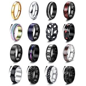 FIOROYAL 16Pcs Bague Homme Bague Acier Inoxydable pour Homme Femme Bague Anti Stress Bague Vintage Celtique Bague de Chaîne Cool Tournante Mariage Promise Bague Homme Noir Taille 70 (Onimoy Store, neuf)