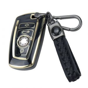 Anevios Coque Cl&eacute; de Voiture en Silicone avec Porte Cl&eacute;s 4 Boutons Tup Compatible avec BMW Serie 1 2 3 4 5 6 7 M2 M3 M4 M5 M6 F10 F11 F20 Coque de Protection pour Cl&eacute; Prot&egrave;ge Clef de Voiture (Noir) (YINGCHIKJ, neuf)