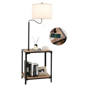 RELAX4LIFE Lampadaire sur Pied Salon avec Tablette de Bois Poteau de Lampe Rotatif à 360°2 usb, Lampe à Lumière Chaude E27 pour Salon Chambre Lecture (RELAX4LIFE, neuf)