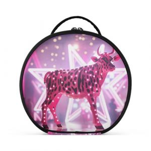 Vache D'Art À Motif Rose Créativité Trousse Sac Cosmétique Circulaire de Maquillage Pochette Sacs avec Cloisons Amovibles pour Voyage Filles (HULAHULA, neuf)