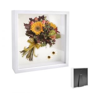 ARCPNRT Cadre Photo 3D, 25 x 25 cm Vitrine DIY &agrave; Remplir, avec Plaque Acrylique Transparente, Cadre D'objet Carr&eacute;e pour D&eacute;co Profondeur 3cm, pour Souvenirs, S&eacute;ch&eacute;es, Bouquet(Blanc) (ARCPNRT Eur, neuf)
