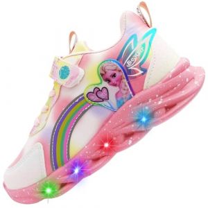 Vorkhuaeri Baskets Elsa LED Lumineuse pour Filles, Chaussures Enfants avec lumières Princesse Les Chaussures de Tennis Sport pour bébés Filles (29,A1-Rosa) (Vorkhuaeri, neuf)