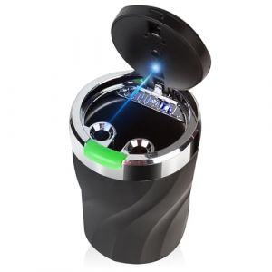 Cendrier de voiture, Cendrier voiture avec couvercle à ressort, cendrier portable non - fumeur avec lumière LED, cendrier de voiture en acier inoxydable pour le camping en plein air de (Vert) (longzhiyu, neuf)
