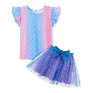 Arshiner Ensemble De Robe Enfants Robe D'été Sirène Ensembles De Vêtements pour Filles Tenue d'anniversaire De Mariage Robe De Fête Col Rond Robe pour Enfants Robe D'école avec Ceinture 6-7 Ans (Arshiner Store, neuf)
