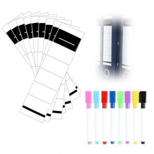 50 pièces,Étiquette Autocollantes Papier,Avec 8 Feutre Tableau Blanc Effacable,Étiquettes autocollantes étroites,Étiquettes autocollantes pour classeur,Étiquettes Autocollantes pour Dos de Classeur (SCDZ-EU, neuf)