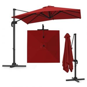 GOPLUS Parasol de Jardin Exterieur, Parasol Déporté avec 5 Inclinaisons Réglables, Rotation à 360°, 8 Baleines, Protection Solaire, 2,5 M Parasol Inclinable pour Balcon Patio Marché (Rouge) (Augenstern24, neuf)
