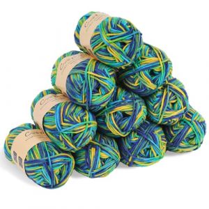 Coopay 10 Pelote de Laine à Tricoter Dégradé, 450g, Multicolore Laine Crochet Doux, 5 Brins Fil à Tricoter, Laine Crochet Tricot pour Layette, Écharpe, Chaussettes - Bleu Jaune (YutongTech, neuf)