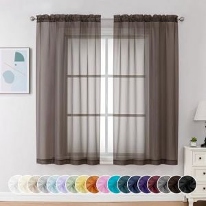 Chyhomenyc Lot de 2 rideaux transparents marron chocolat de 137 cm de long, rideaux courts filtrant la lumière, rideaux courts pour salon, chambre à coucher, petites fenêtres, 106 x 114 cm (Fast Media Ships From USA, neuf)