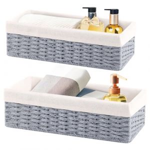 OUTBROS Set de 2 Paniers de Rangement, Boite Tress&eacute;s en Osier, Corbeille Osier D&eacute;coratifs avec Doublure, Pour Chambre, Salle de Bain, Bureau, Corde de Papier, Gris, STB201-ZG (OUTBROS-FR, neuf)
