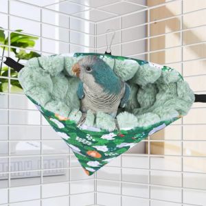Yanmucy Nids d'oiseaux pour cages &agrave; oiseaux en peluche imperm&eacute;able &agrave; suspendre chaud pour perroquet, tente d'angle confortable pour dormir et jouer (vert, taille L) (Yanmucy, neuf)