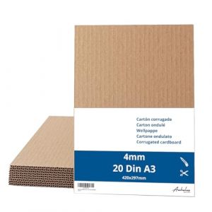 20 Carton ondulé Din A3 - Plaque carton rigide 4mm d'épaisseur format 420x297mm - Feuille de carton ondulé brun pour l'emballage - Feuilles de carton pour l'artisanat (Anhelus, neuf)