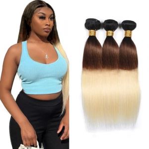 Hxxcoup 3 Bundles Tissage bresilien en lot Tissage Cheveux Humain Hair Extensions Blonde Hair Bundles Straight Bundles Brazilian Remy Hair No Tangle Hair Real Hair Bundles for Woman 22 24 26 Pouce (KST HAIR, neuf)