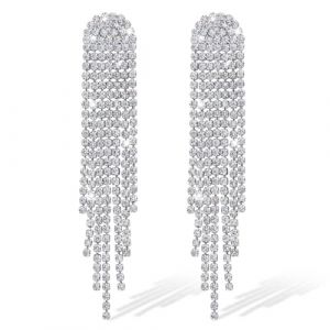 Kucheed Boucles D'oreilles Pendantes pour Femme - Pampilles Argent&eacute;es Scintillantes, Longues Lustre en Cristal, Franges en Diamant L&eacute;ger, Strass (ChiChiEU, neuf)
