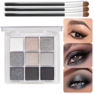 EONFAVE Palette de fards à paupières Smoky - 9 couleurs : noir, gris, blanc - Brillant mat - Étanche - Haute pigmentation - Avec 3 pinceaux (fumé) (EONFAVE BEAU, neuf)
