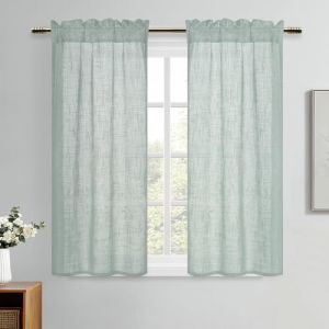 DWCN Rideaux Voilage Court Cuisine Gris-Vert 120 x 60 cm (H x l) Rideau Brise-Bise Int&eacute;rieurs Translucides Style Lin Moderne pour Evier Placard Fenetre Chambre a Coucher Lot de 2 (DWCN EU, neuf)