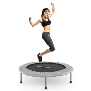 Trampoline Fitness Pliable Ø 97cm, Charge 150 kg, Tapis en PP, 32 Ressorts en Acier, 6 Patins Antidérapants, Trampoline Enfants Adultes Interieur, 360° Protection, Couverture Rembourrée, Argenté (FDS GmbH, neuf)