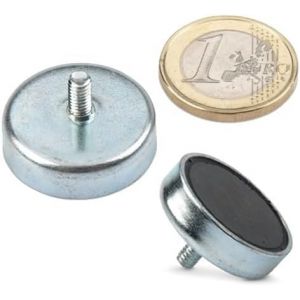 10 x Aimant en pot en ferrite &Oslash; 25,0 x 7,0 mm filetage M5 x 15 - tient 4 kg - 10 pi&egrave;ces - Aimants avec base en m&eacute;tal avec tige filet&eacute;e (Aimants Magnosphere, neuf)