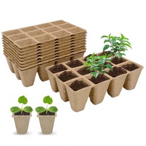 Bakiauli 12 Pi&egrave;ces Pot Semis, Godets de Repiquage de Fleur et Plante en Fibres de Bois pour Jardin, Bac, Serre ou Potager, 144 Cellules (shen yu qin shop, neuf)