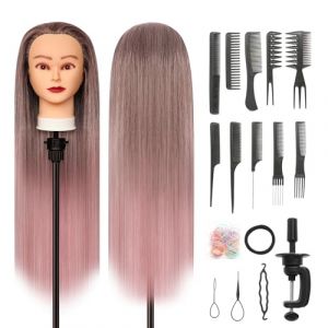 Tete a Coiffer, 28 inch 100% de Cheveux Synthétiques Têtes d'exercice Tête À Coiffer Coiffure Cosmétologie tete a coiffer professionnelle Poupée avec Support + Ensemble de Tresse（Rose） (Guangzhouxinfeifazhipinmaoyiyouxiangongsi, neuf)