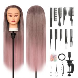 Tete a Coiffer, 28 inch 100% de Cheveux Synthétiques Têtes d'exercice Tête À Coiffer Coiffure Cosmétologie tete a coiffer professionnelle Poupée avec Support + Ensemble de Tresse?Rose? (Guangzhouxinfeifazhipinmaoyiyouxiangongsi, neuf)