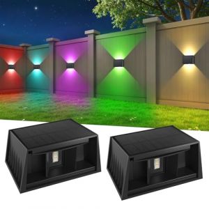 T-SUN Lampe Solaire Murale Exterieur RVB, Applique Solaire Ext&eacute;rieur IP65 &Eacute;tanche, RGB Applique Murale Exterieur Sans Fil/Haut & Bas R&eacute;glable/8 couleurs pour Jardin Piscines Maison Cl&ocirc;ture(2 Pi&egrave;ces) (T-SUNLED, neuf)