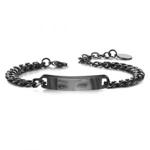 MeMeDIY Bracelet Photo &OElig;il Personnalis&eacute; pour Homme Bracelets R&eacute;glable en Acier Inoxydable avec Gravure Photo/Nom/Texte Cadeaux Personnalis&eacute;s pour Mari Petit Ami Couple Anniversaire - Noir (MeMeDIY, neuf)