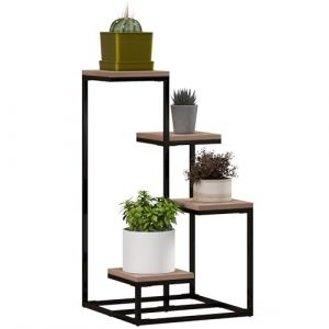 Outsunny &Eacute;tag&egrave;re &agrave; plantes, &eacute;tag&egrave;re &agrave; fleurs en bois et m&eacute;tal, 4 niveaux de diff&eacute;rentes hauteurs, style industriel, 40 x 40 x 75,5 cm, noir et marron (Aosom FR, neuf)