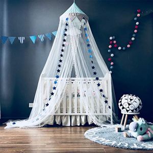 OldPAPA Moustiquaire, Baldaquin de Lit Moustiquaire Rideau pour Bébé Enfant avec étoiles Lumineux Ciel de lit Filet, Princesse Tente de Lit Décoration -Bleu (OldPapa, neuf)