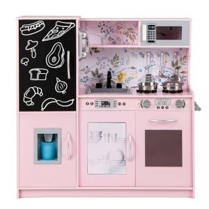DREAMADE Cuisine Enfant en Bois, Cuisine de Jeu avec Tableau Noir, Téléphone, Cuisinières, Lave-Vaisselle, Machine à Glaçons et Four, Cuisine Jouet avec Sons Réels pour Garçons & Filles (Rose Pâle) (DREAMADE, neuf)