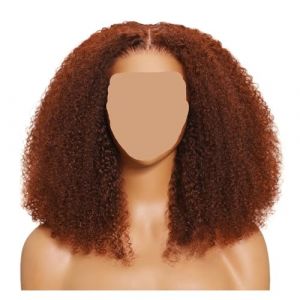Perruque afro fris&eacute;e ch&acirc;tain roux, 7x5 et 13x4, pr&eacute;-coup&eacute;e, d&eacute;color&eacute;e, sans colle, avec lace front en cheveux humains(13x4 Lace-Drawstring) (Shenzhen Yuanqingda Technology Co., Ltd., neuf)