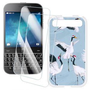 OAGELIM 2 Pack Prot&egrave;ge-&Eacute;cran + Coque Compatible avec Blackberry Classic Q20 (3.5 Pouce) Coque Impression Artistique Personnalis&eacute;e et Film Verre Tremp&eacute; (Grue) (MILEGAO, neuf)