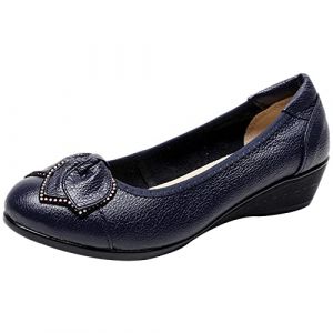 Jamron Femmes Cuir Véritable Chaussures de Confort Semelle Souple Ballerines Bas Talon Compensé Chaussons Bleu SN070358 EU38.5 (No.7 Fashion House, neuf)