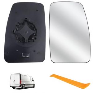 Verre de Rétroviseur Pemplacement pour Renault Master 2010-2021/Opel Movano 2010-2023/Nissan NV400 2010-2021 Chauffant Asphérique avec Plaque de Support Rétroviseur Extérieur Réglable(Droite) (JUTong, neuf)