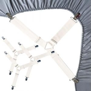 4 Pièces Tendeur Drap Housse, Sangles de Support de Drap de lit Longues réglables Pinces pour Drap de lit, Élastiques Ajustables Sangle Drap Housse avec Pinces Métalliques (WANGNA STORE, neuf)