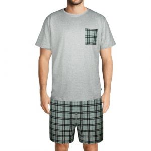 DiULi Ensemble Pyjama Haut &agrave; col Rond et Bas Court pour Hommes,100% Polyester Pyjama Pyjama d'&eacute;t&eacute; Homme,Ensembles de Pyjama Homme avec Poches,l&eacute;ger et Respirant,Gris,2XL (Cinye, neuf)