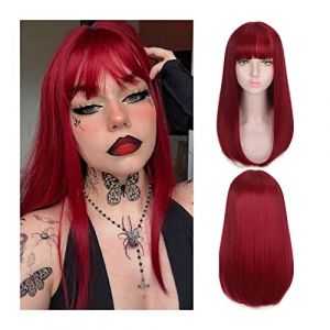 Perruque Naturel Perruque longue droite avec frange rouge cheveux synth&eacute;tiques soyeux perruques droites r&eacute;sistant &agrave; la chaleur perruque de cheveux d'aspect naturel for femmes filles Perruque Coupe (zengfanjunuk, neuf)